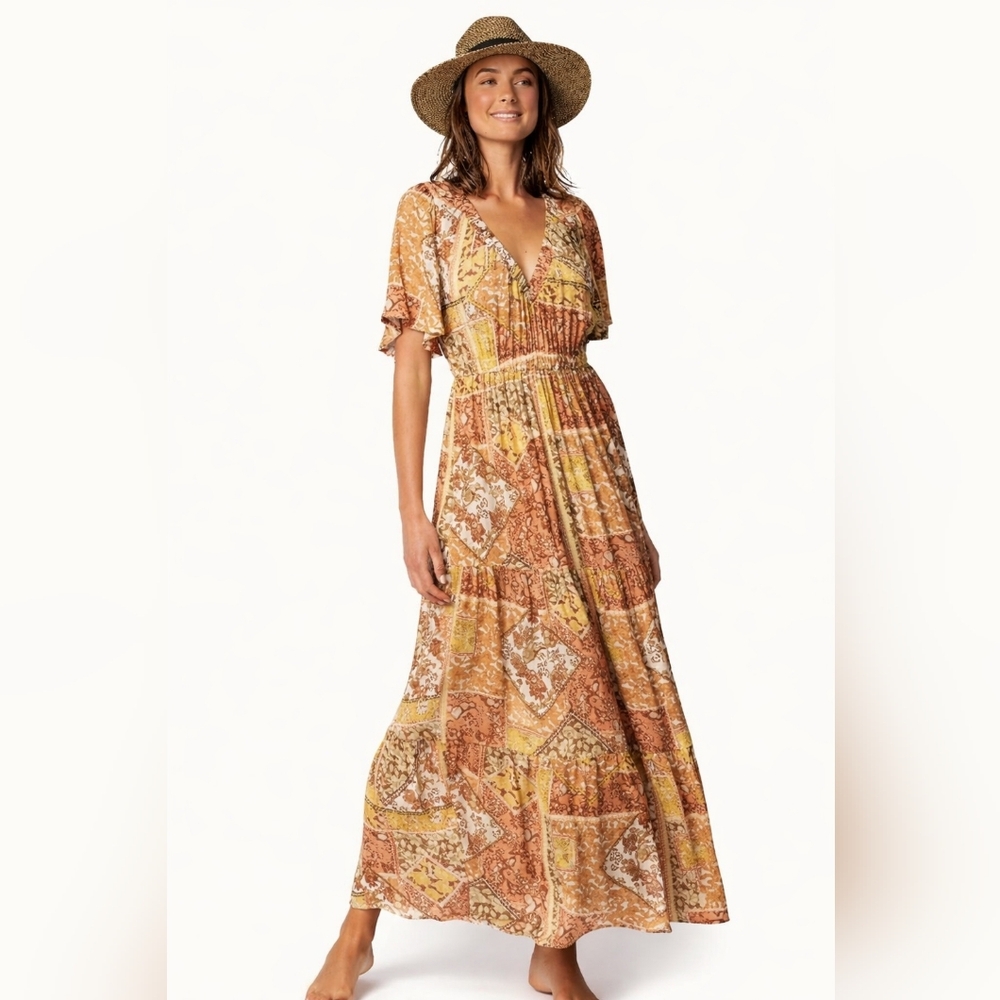 Rip Curl Wanderer Maxi Dress Boho Viscose Coastal Goddess Energy Size Medium